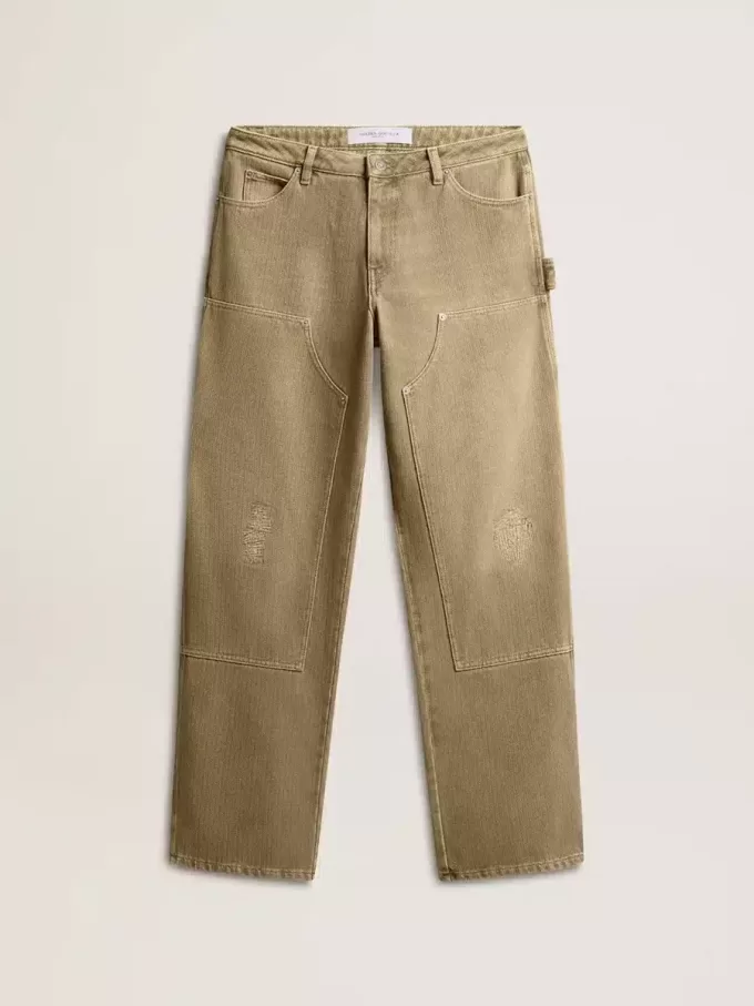Pantaloni da donna in cotone effetto consumato Pantaloni da donna in cotone effetto consumato