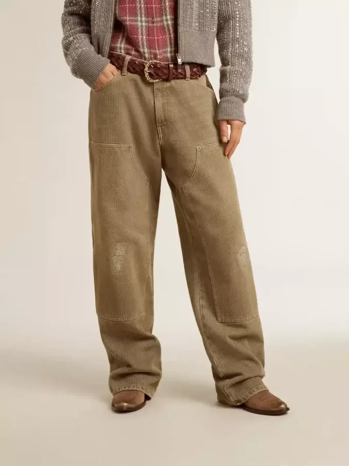 Pantaloni da donna in cotone effetto consumato Pantaloni da donna in cotone effetto consumato