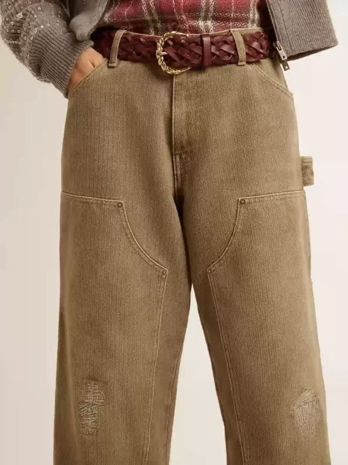 Pantaloni da donna in cotone effetto consumato Pantaloni da donna in cotone effetto consumato
