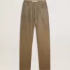 Pantaloni da donna in cotone kaki con effetto Swarovski sfumato Pantaloni da donna in cotone kaki con effetto Swarovski sfumato