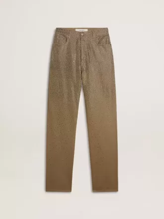 Pantaloni da donna in cotone kaki con effetto Swarovski sfumato