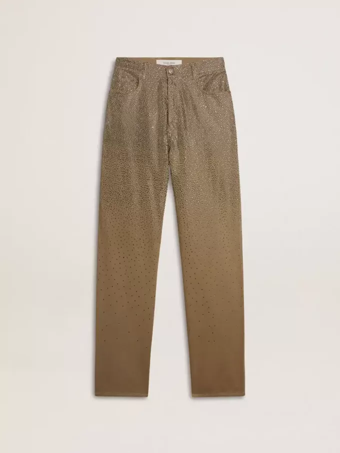 Pantaloni da donna in cotone kaki con effetto Swarovski sfumato Pantaloni da donna in cotone kaki con effetto Swarovski sfumato
