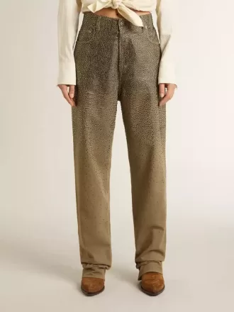 Pantaloni da donna in cotone kaki con effetto Swarovski sfumato