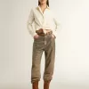 Pantaloni da donna in cotone kaki con effetto Swarovski sfumato Pantaloni da donna in cotone kaki con effetto Swarovski sfumato