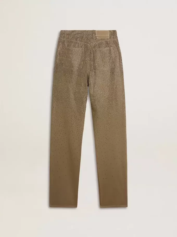 Pantaloni da donna in cotone kaki con effetto Swarovski sfumato Pantaloni da donna in cotone kaki con effetto Swarovski sfumato