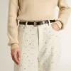 Pantaloni da donna in denim bianco con perline e cristalli Pantaloni da donna in denim bianco con perline e cristalli