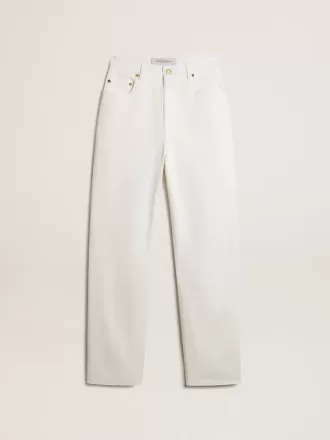 Pantaloni da donna in denim di cotone bianco ottico Pantaloni da donna in denim di cotone bianco ottico