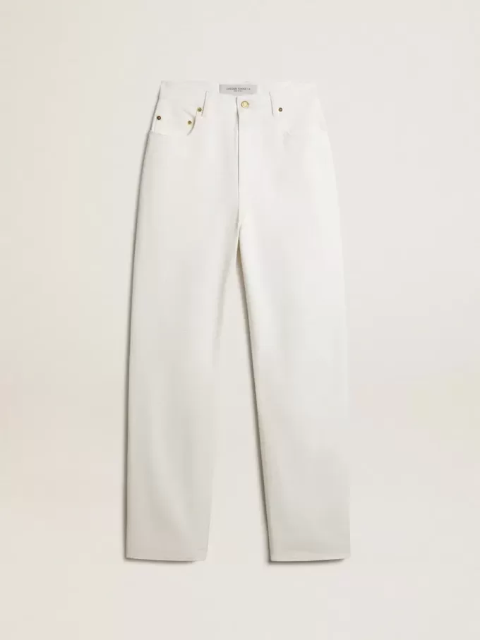 Pantaloni da donna in denim di cotone bianco ottico Pantaloni da donna in denim di cotone bianco ottico