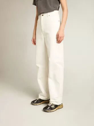 Pantaloni da donna in denim di cotone bianco ottico Pantaloni da donna in denim di cotone bianco ottico