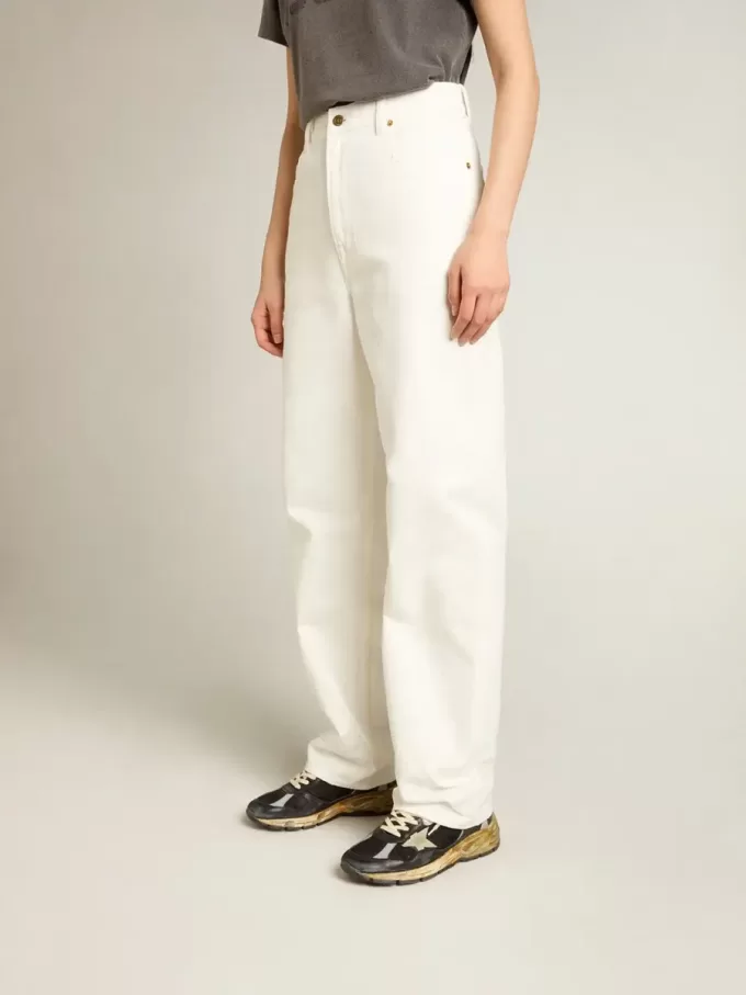Pantaloni da donna in denim di cotone bianco ottico Pantaloni da donna in denim di cotone bianco ottico