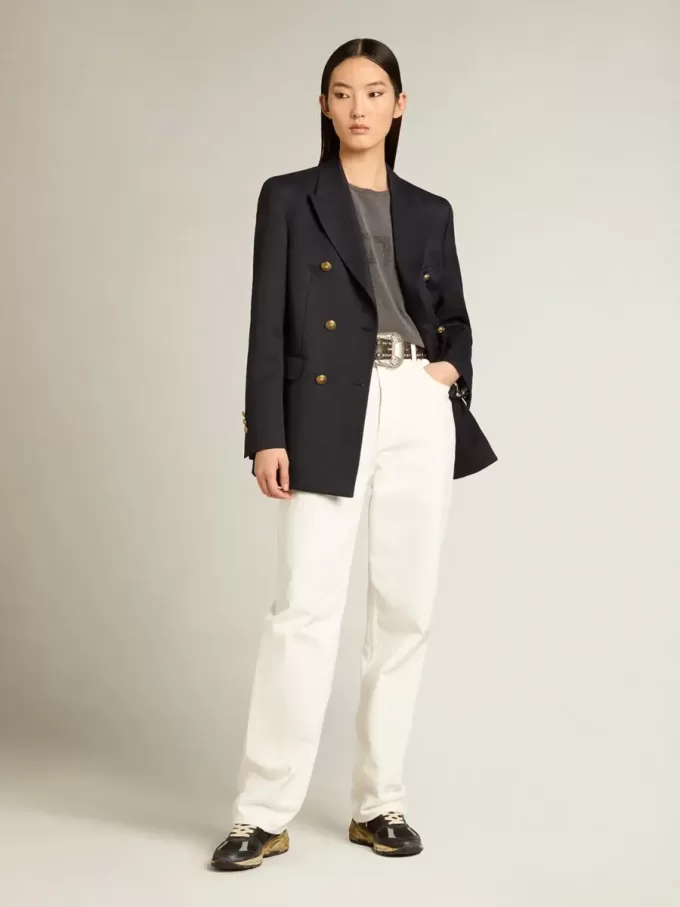 Pantaloni da donna in denim di cotone bianco ottico Pantaloni da donna in denim di cotone bianco ottico