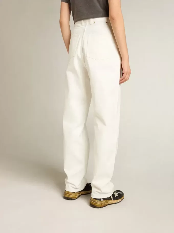 Pantaloni da donna in denim di cotone bianco ottico Pantaloni da donna in denim di cotone bianco ottico