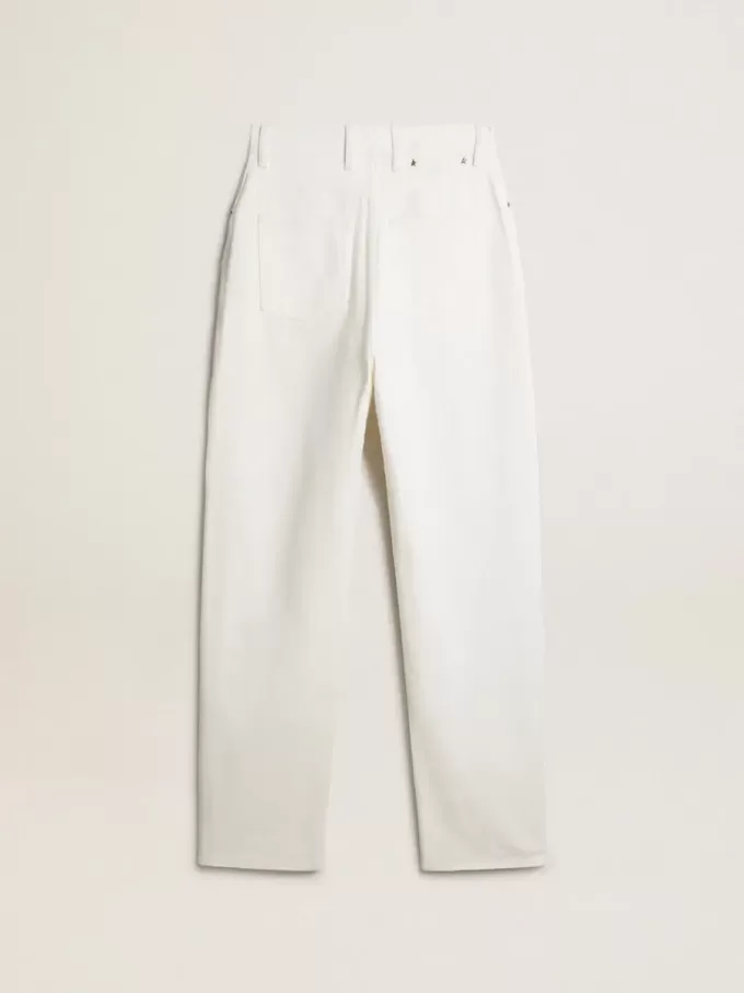 Pantaloni da donna in denim di cotone bianco ottico Pantaloni da donna in denim di cotone bianco ottico