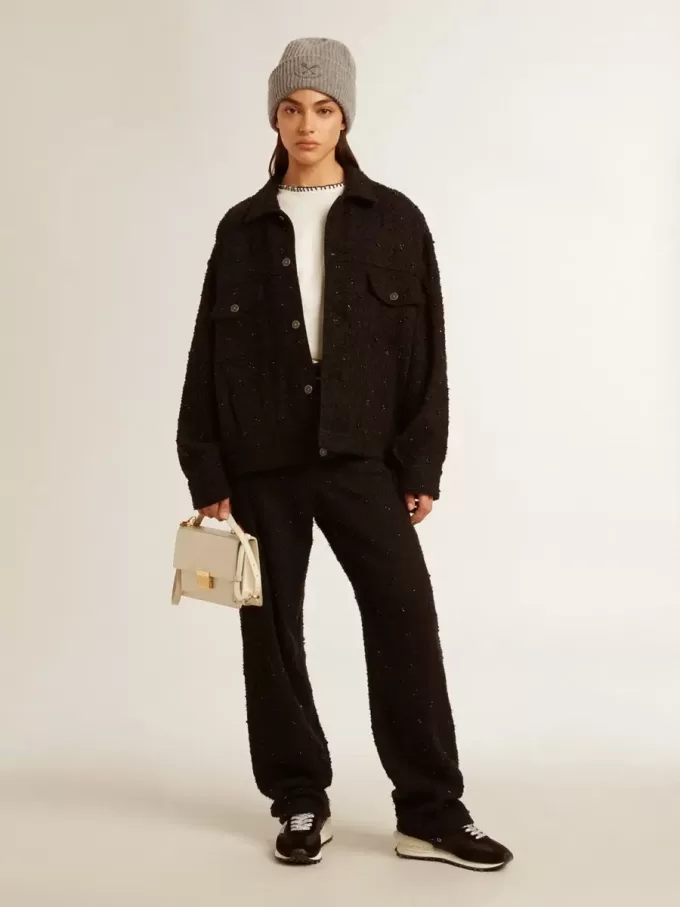Pantaloni da donna in denim di cotone con decorazioni in cristallo e pietre