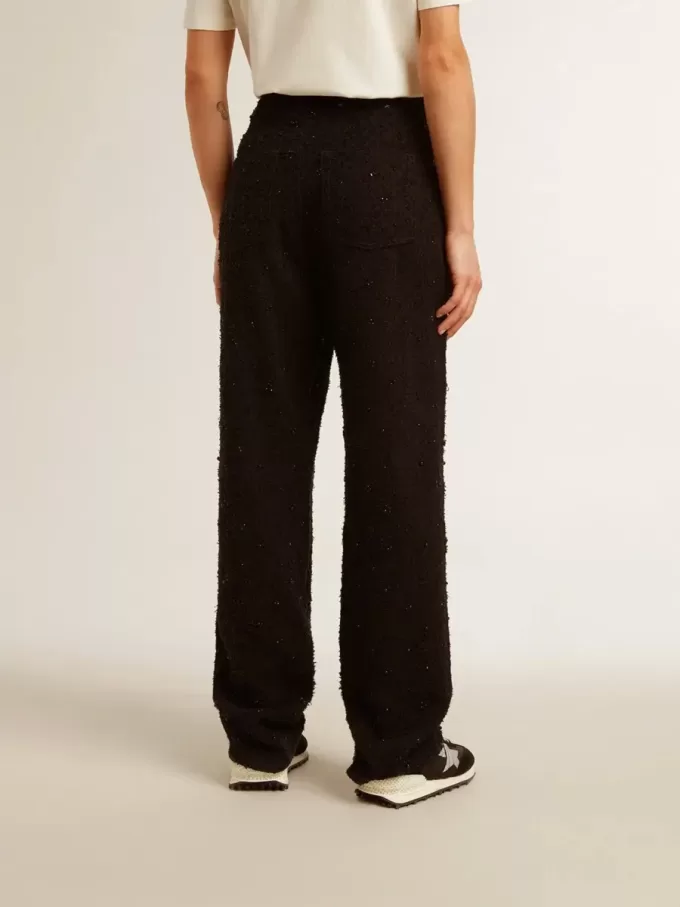 Pantaloni da donna in denim di cotone con decorazioni in cristallo e pietre