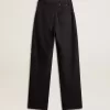 Pantaloni da donna in denim di cotone con decorazioni in cristallo e pietre