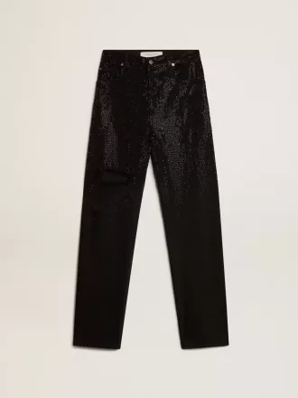 Pantaloni da donna in denim di cotone con decorazioni in cristallo effetto sfumato