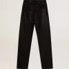 Pantaloni da donna in denim di cotone con decorazioni in cristallo effetto sfumato Pantaloni da donna in denim di cotone con decorazioni in cristallo effetto sfumato