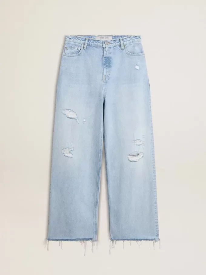Pantaloni da donna in denim effetto vissuto Pantaloni da donna in denim effetto vissuto