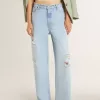 Pantaloni da donna in denim effetto vissuto Pantaloni da donna in denim effetto vissuto