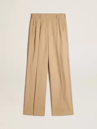 Pantaloni da donna in gabardine di lana color sabbia