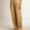 Pantaloni da donna in gabardine di lana color sabbia Pantaloni da donna in gabardine di lana color sabbia