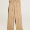 Pantaloni da donna in gabardine di lana color sabbia Pantaloni da donna in gabardine di lana color sabbia