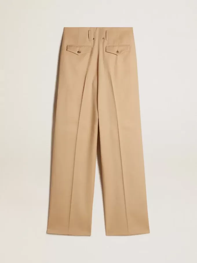 Pantaloni da donna in gabardine di lana color sabbia Pantaloni da donna in gabardine di lana color sabbia