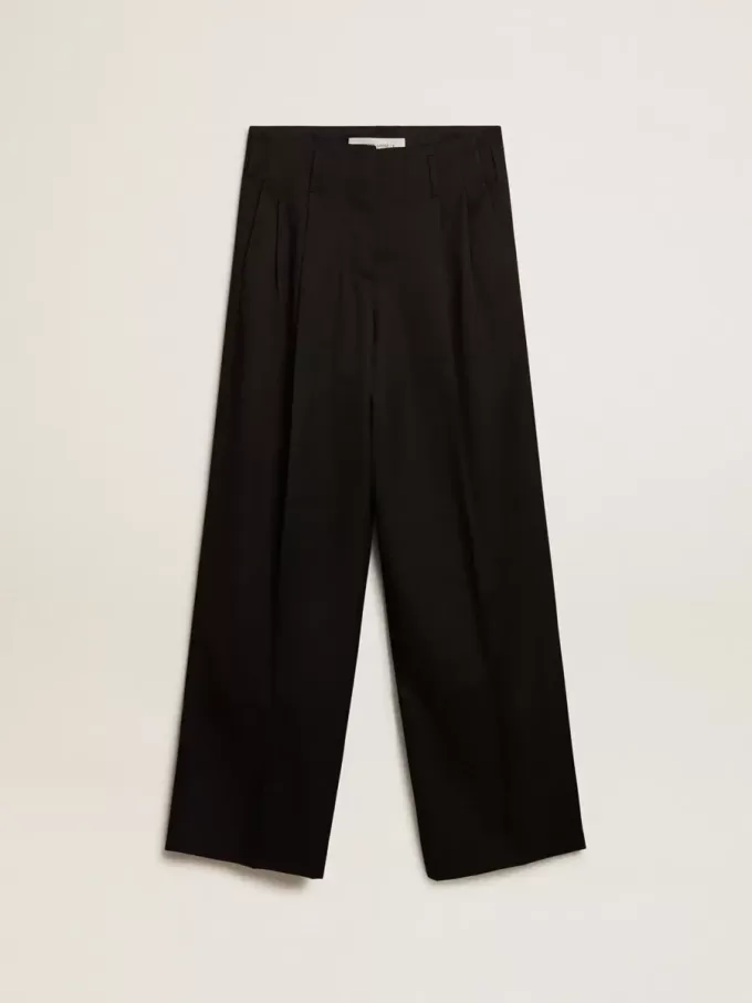 Pantaloni da donna in gabardine di lana neri Pantaloni da donna in gabardine di lana neri