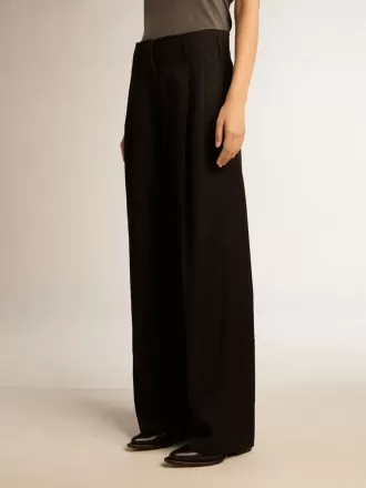 Pantaloni da donna in gabardine di lana neri