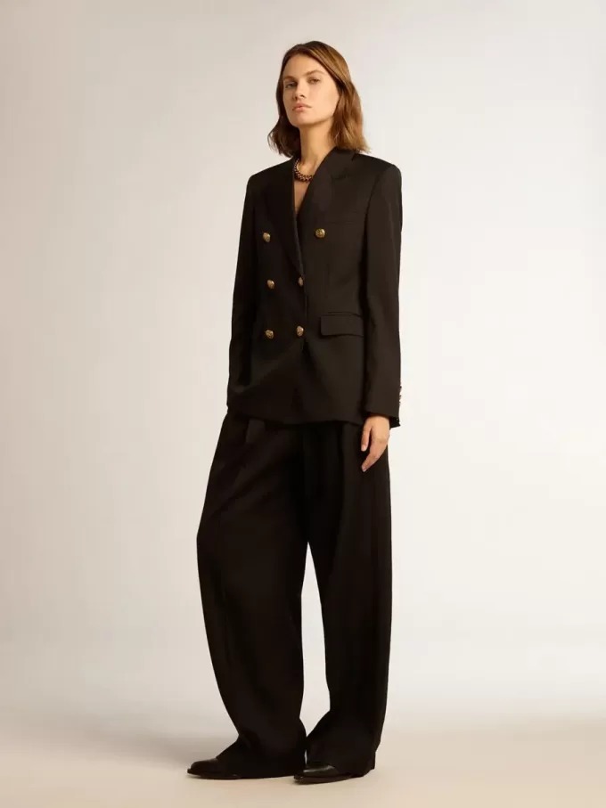 Pantaloni da donna in gabardine di lana neri Pantaloni da donna in gabardine di lana neri