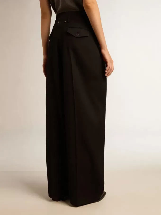 Pantaloni da donna in gabardine di lana neri Pantaloni da donna in gabardine di lana neri