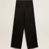 Pantaloni da donna in gabardine di lana neri Pantaloni da donna in gabardine di lana neri