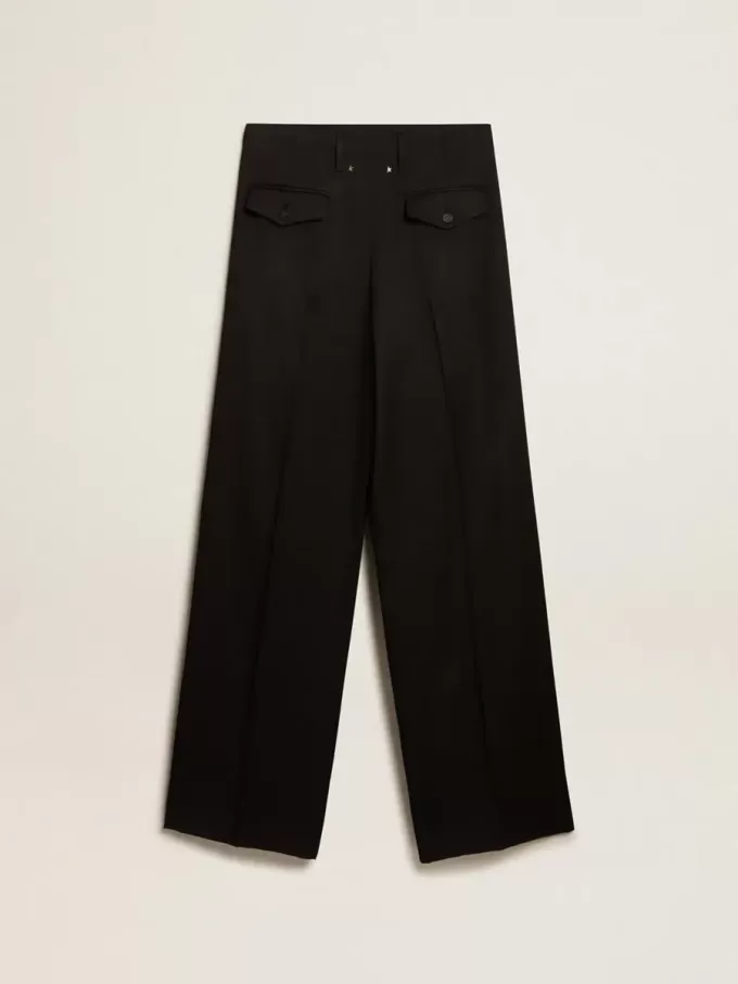 Pantaloni da donna in gabardine di lana neri Pantaloni da donna in gabardine di lana neri