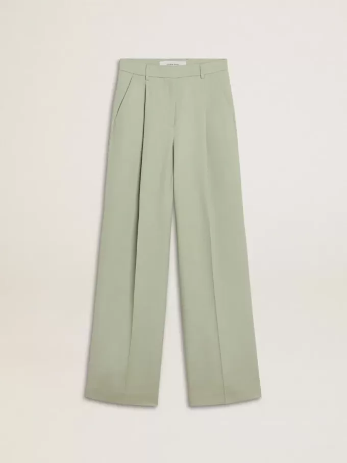 Pantaloni da donna in lana verde salvia Pantaloni da donna in lana verde salvia