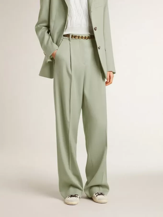Pantaloni da donna in lana verde salvia Pantaloni da donna in lana verde salvia