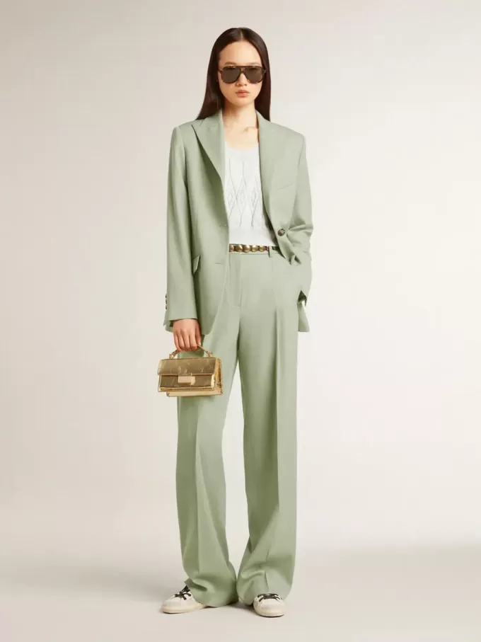 Pantaloni da donna in lana verde salvia Pantaloni da donna in lana verde salvia
