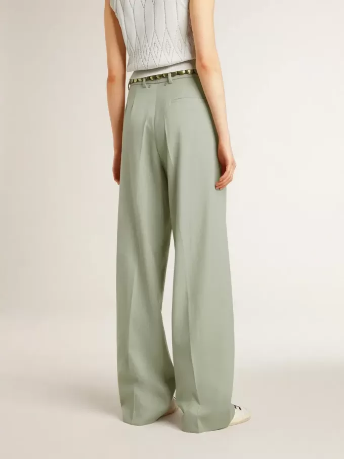 Pantaloni da donna in lana verde salvia Pantaloni da donna in lana verde salvia