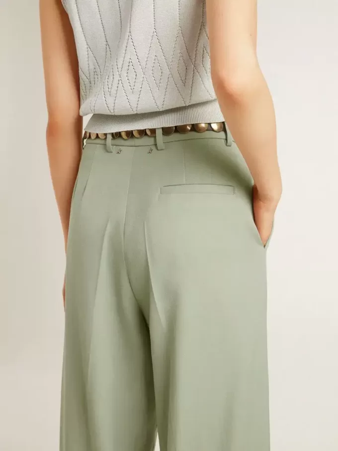 Pantaloni da donna in lana verde salvia Pantaloni da donna in lana verde salvia