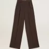 Pantaloni da donna in lana vergine marroni Pantaloni da donna in lana vergine marroni