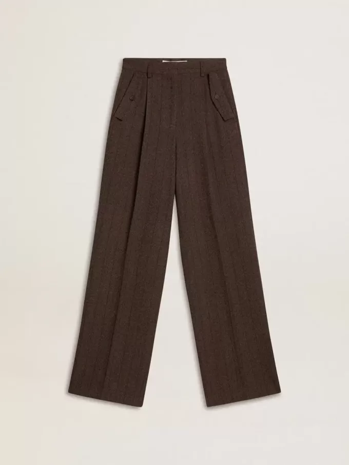 Pantaloni da donna in lana vergine marroni Pantaloni da donna in lana vergine marroni