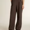 Pantaloni da donna in lana vergine marroni Pantaloni da donna in lana vergine marroni