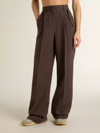 Pantaloni da donna in lana vergine marroni