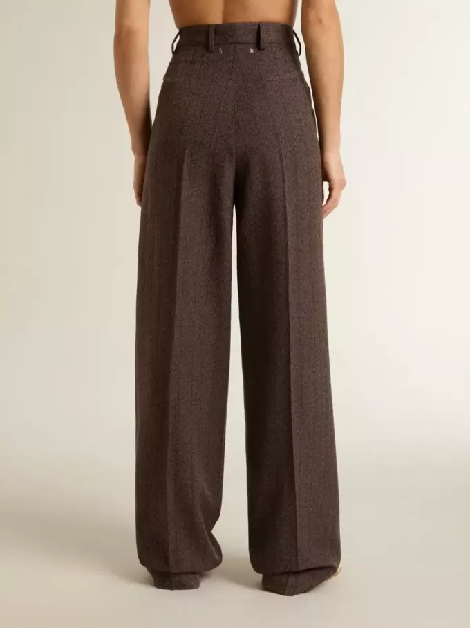 Pantaloni da donna in lana vergine marroni Pantaloni da donna in lana vergine marroni