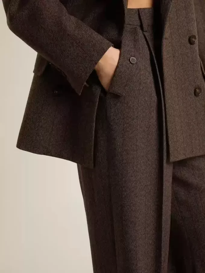Pantaloni da donna in lana vergine marroni Pantaloni da donna in lana vergine marroni