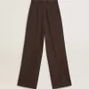 Pantaloni da donna in lana vergine marroni Pantaloni da donna in lana vergine marroni