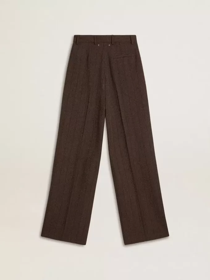 Pantaloni da donna in lana vergine marroni Pantaloni da donna in lana vergine marroni