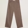 Pantaloni da donna in misto lana con micro chevron marrone chiaro Pantaloni da donna in misto lana con micro chevron marrone chiaro