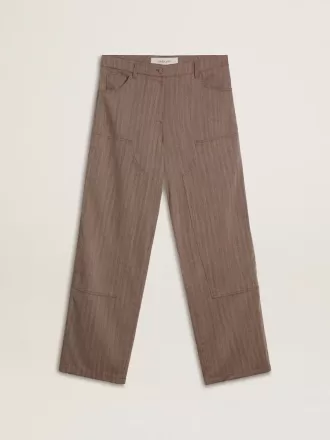 Pantaloni da donna in misto lana con micro chevron marrone chiaro