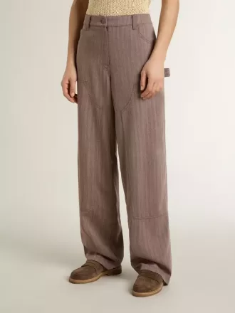 Pantaloni da donna in misto lana con micro chevron marrone chiaro